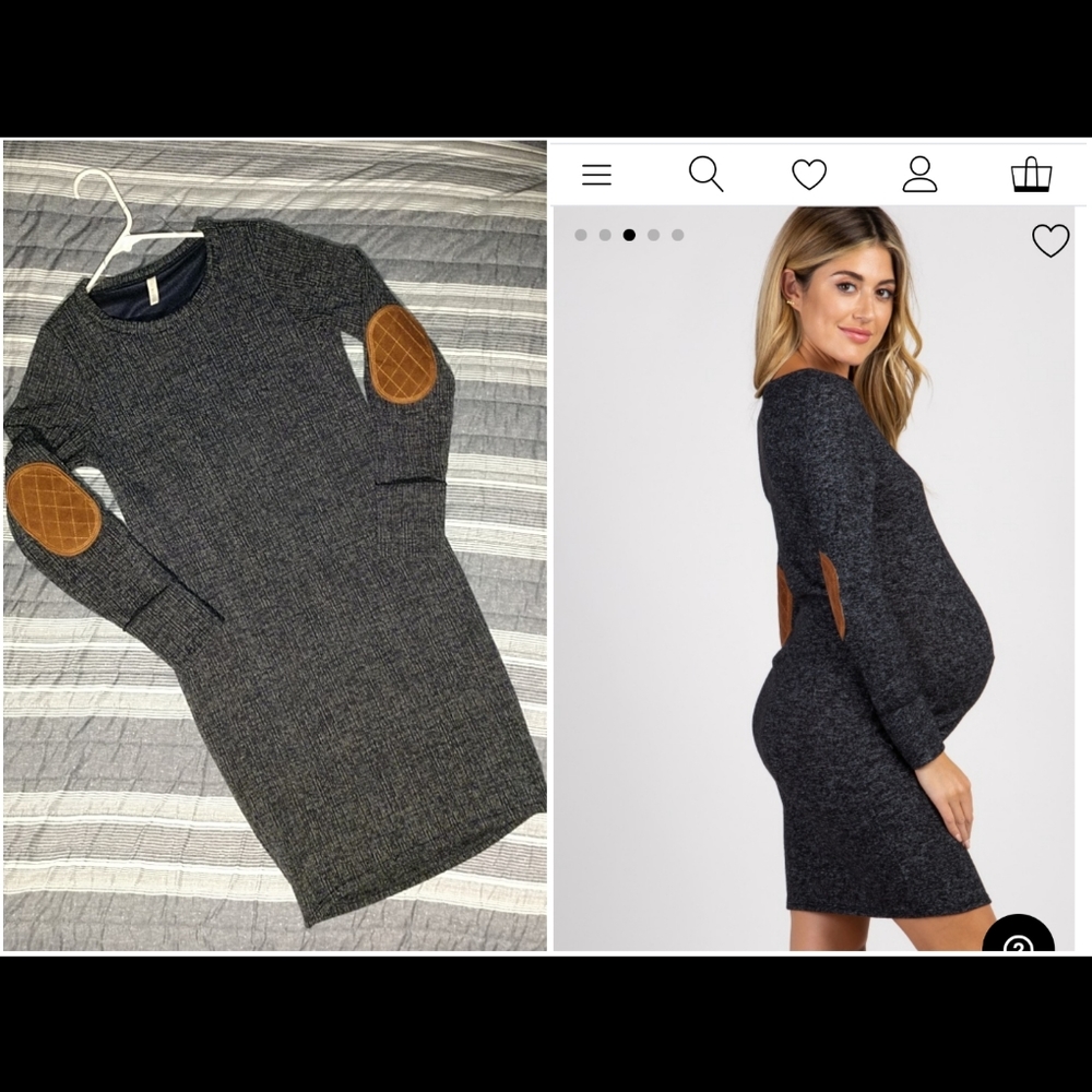 Pinkblush navy elbow patch maternity dress